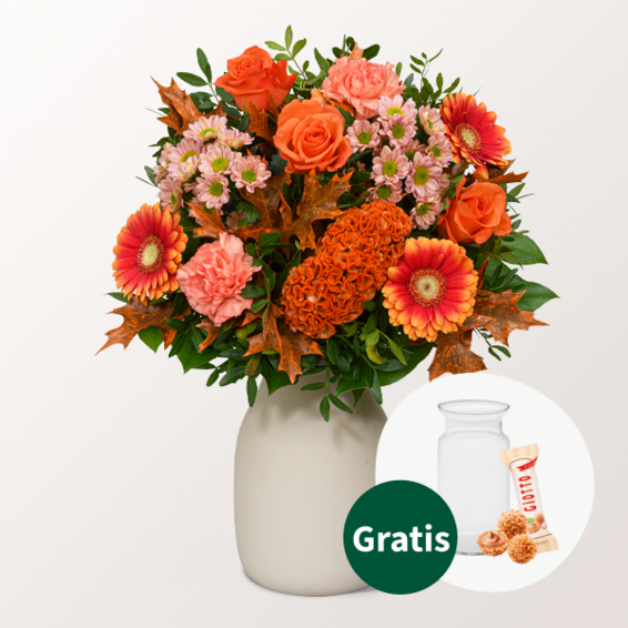 Blumenstrauß Herbstglück mit Vase & Ferrero Giotto 3er