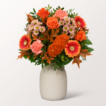 Blumenstrauß Herbstglück mit Vase & Teaballs & Ferrero Giotto 3er
