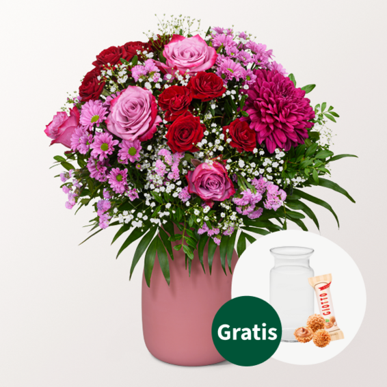 Blumenstrauß Blumenfreude mit Vase & Ferrero Giotto 3er