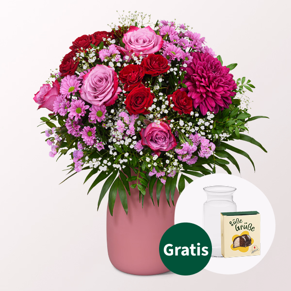 Blumenstrauß Blumenfreude mit Halloren Kugeln & Vase
