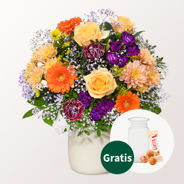 Blumenstrauß Herbstlaune mit Vase & Ferrero Giotto 3er