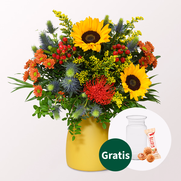 Blumenstrauß Herbsterwachen mit Halloren Kugeln & Vase