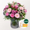 Blumenstrauß Meisterwerk mit Vase & Teaballs & Ferrero Giotto 3er