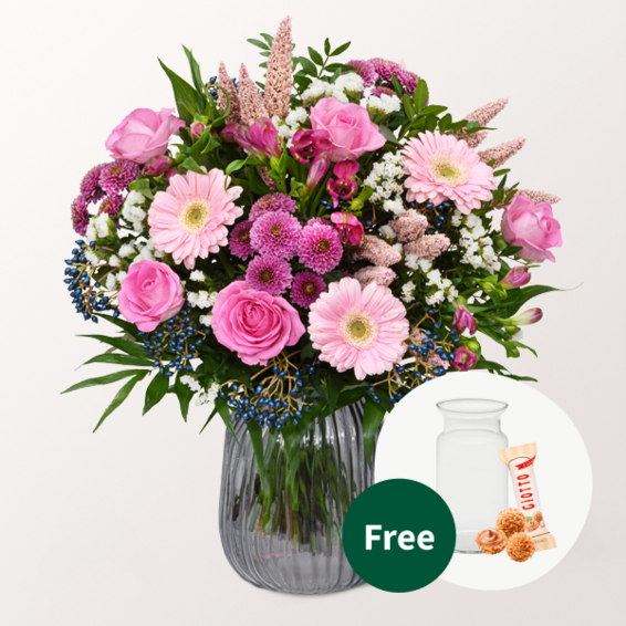 Flower Bouquet Meisterwerk with vase & 3 Ferrero Giotto
