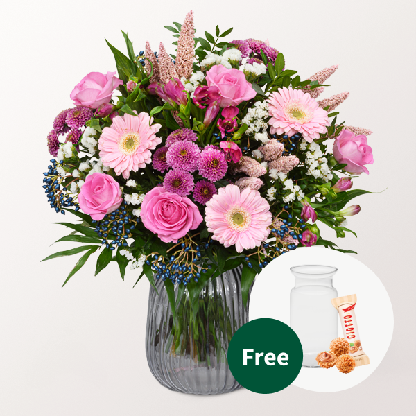Flower Bouquet Meisterwerk with vase & 3 Ferrero Giotto