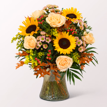 Premiumstrauß Herbstmix mit Premiumvase & Halloren Kugeln