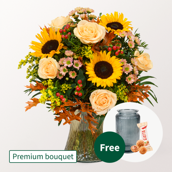 Premium Bouquet Herbstmix with Premium Vase & 3 Ferrero Giotto