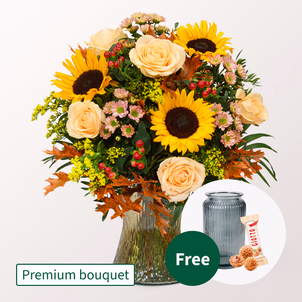 Premium Bouquet Herbstmix with Premium Vase & Halloren Balls