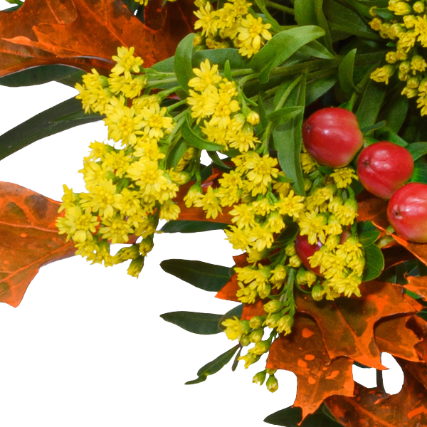 Premiumstrauß Herbstmix mit Premiumvase & Halloren Kugeln