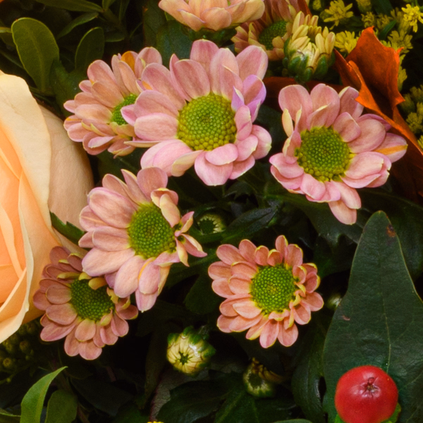 Premiumstrauß Herbstmix mit Premiumvase & Halloren Kugeln
