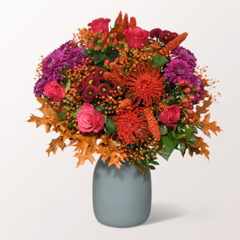 Premiumstrauß Leuchtfeuer mit Premiumvase & Teaballs & Ferrero Giotto 3er