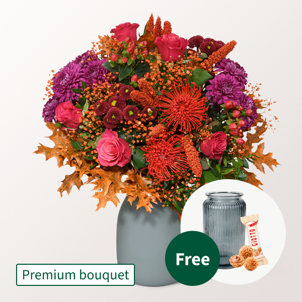 Premium Bouquet Leuchtfeuer with Premium Vase & 3 Ferrero Giotto