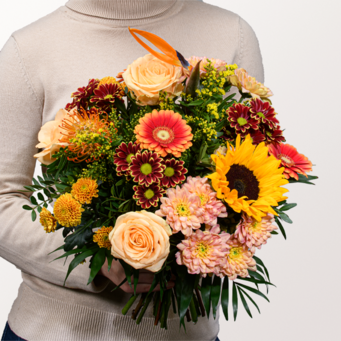 Premiumstrauß Ode an den Herbst mit Premiumvase & Ferrero Giotto 3er