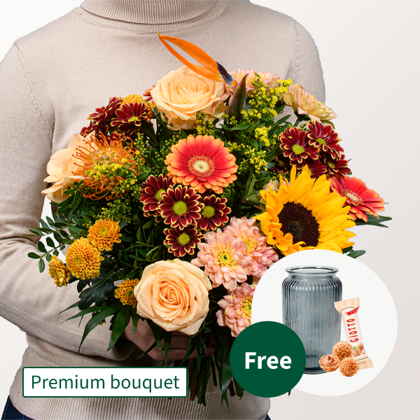 Premium Bouquet Ode an den Herbst with Premium Vase & 3 Ferrero Giotto