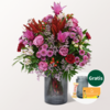 Premiumstrauß Abendsonne mit Premiumvase & Teaballs & Ferrero Giotto 3er