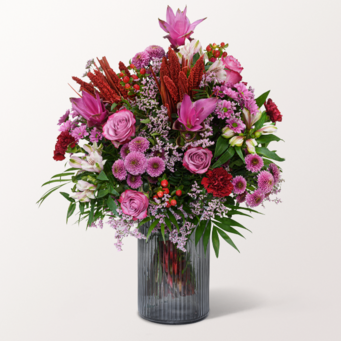 Premium Bouquet Abendsonne with Premium Vase & Teaballs & 3 Ferrero Giotto