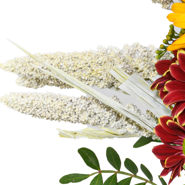 Premiumstrauß Herbstlächeln mit Premiumvase & Ferrero Giotto 3er