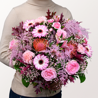 Premiumstrauß Herbstduft mit Premiumvase & Teaballs & Ferrero Giotto 3er