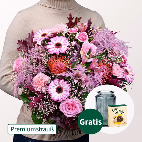 Premiumstrauß Herbstduft mit Premiumvase & Halloren Kugeln