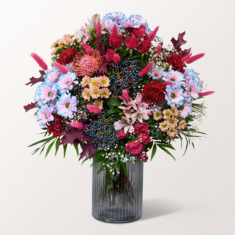 Premiumstrauß Herbstliebe mit Premiumvase & Ferrero Giotto 3er