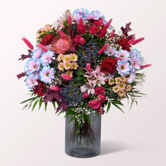 Premiumstrauß Herbstliebe mit Premiumvase & Halloren Kugeln