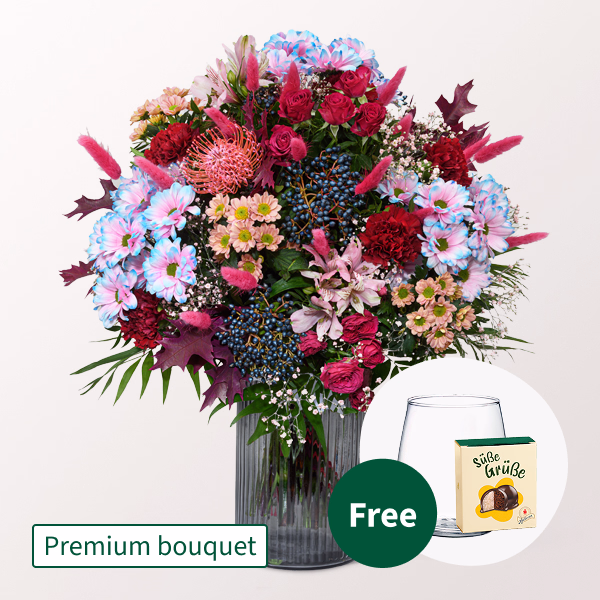 Premium Bouquet Herbstliebe with Premium Vase & Halloren Balls