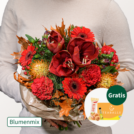 Blumenmix Herbstgold mit Ferrero Giotto 3er & Teaballs