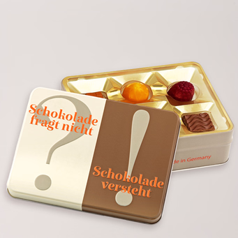 Präsentdose „Schokolade fragt nicht“