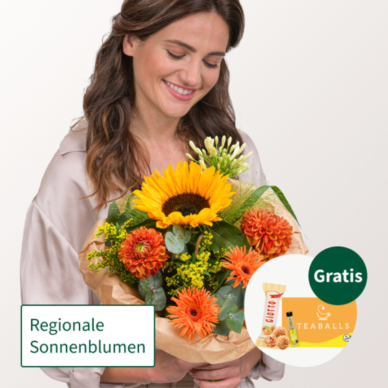Blumenmix Sunny Greetings mit Teaballs & Ferrero Giotto 3er