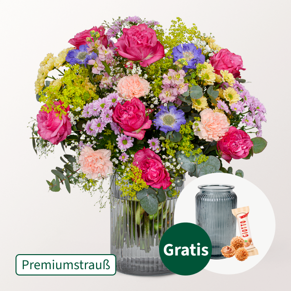 Premiumstrauß zum Muttertag mit Premiumvase & Ferrero Giotto 3er