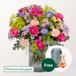 Premium Bouquet for Mother's Day mit Premium Vase & 3 Ferrero Giotto