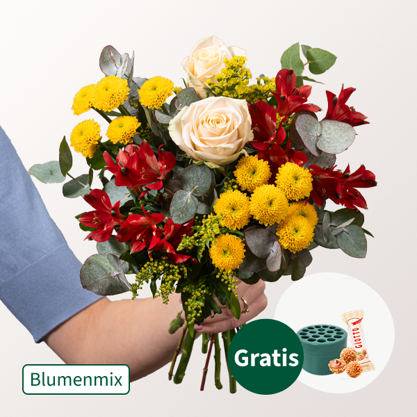 Blumenmix Lust auf Sommer mit Stielhalter & Ferrero Giotto 3er