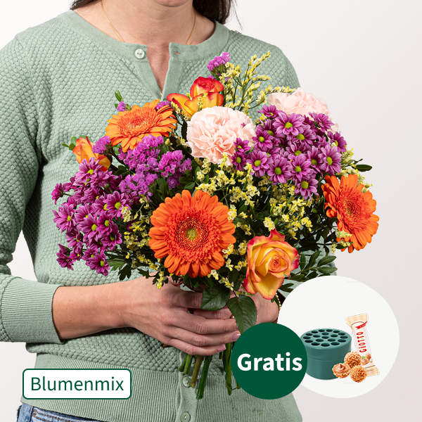 Blumenmix Feuerwerk mit Stielhalter & Ferrero Giotto 3er