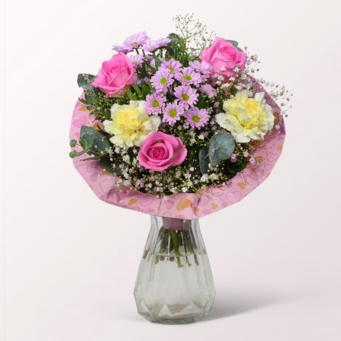 Blumenstrauß Danke Mama mit Vase & Ferrero Giotto 3er