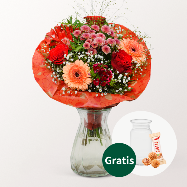 Blumenstrauß Mit Liebe mit Vase & Ferrero Giotto 3er