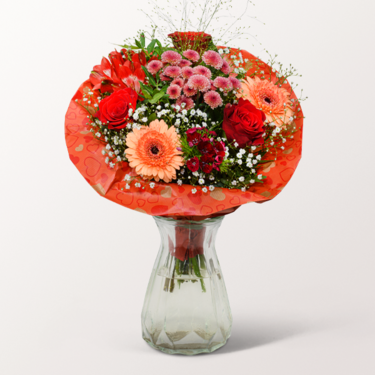 Blumenstrauß Mit Liebe mit Vase & Ferrero Giotto 3er