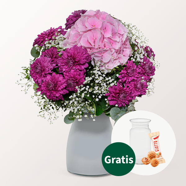 Blumenstrauß Von Herzen mit Vase & Ferrero Giotto 3er