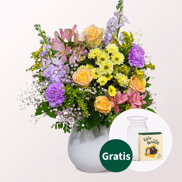 Blumenstrauß Blütenexplosion mit Halloren Kugeln & Vase
