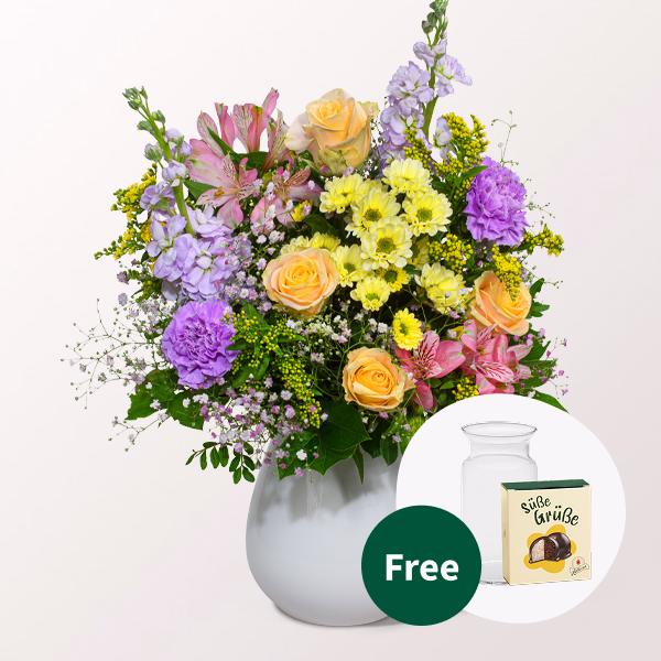 Flower Bouquet Blütenexplosion with Halloren Balls & vase