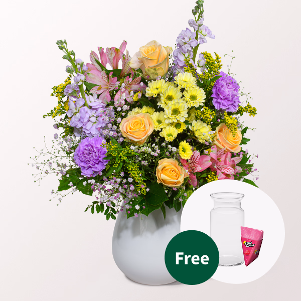 Flower Bouquet Blütenexplosion with SunLolly Raspberry & vase