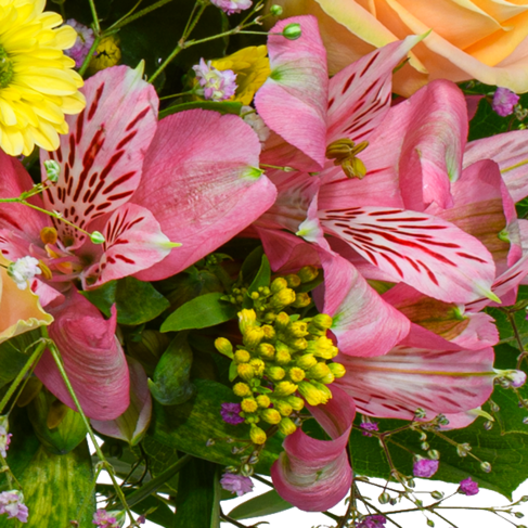 Blumenstrauß Blütenexplosion mit Vase & Ferrero Giotto 3er