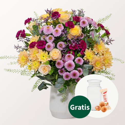 Blumenstrauß Liebevoll mit Vase & Ferrero Giotto 3er