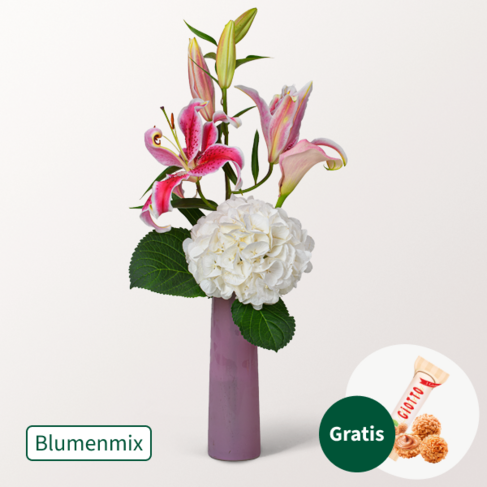 Blumenmix Herzensgruß mit Ferrero Giotto 3er