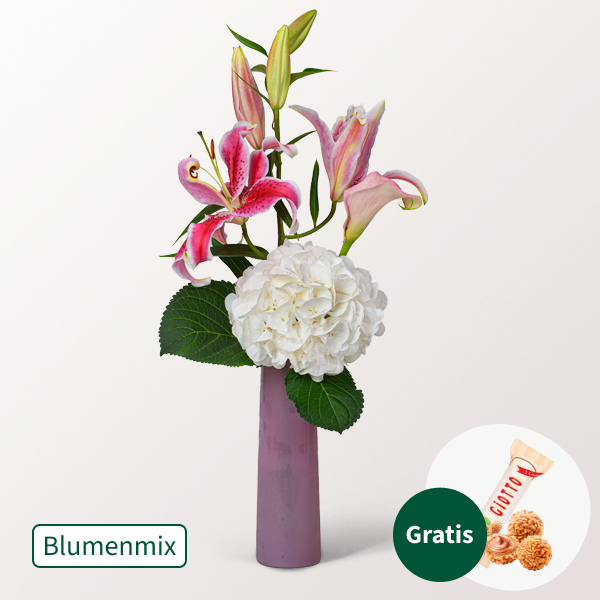Blumenmix Herzensgruß mit Ferrero Giotto 3er
