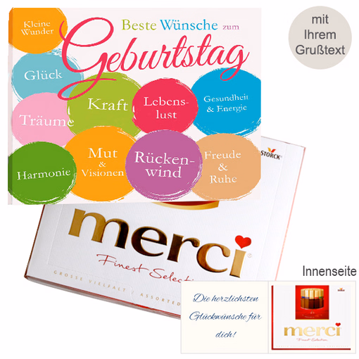 Persönliche Grußkarte mit Merci: Beste Wünsche zum Geburtstag (250 g)