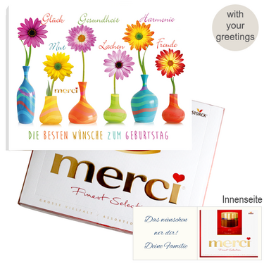 Personal greeting card with Merci: Die besten Wünsche zum Geburtstag (250 g)