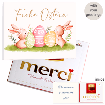 Personal greeting card with Merci:Frohe Ostern (250 g)