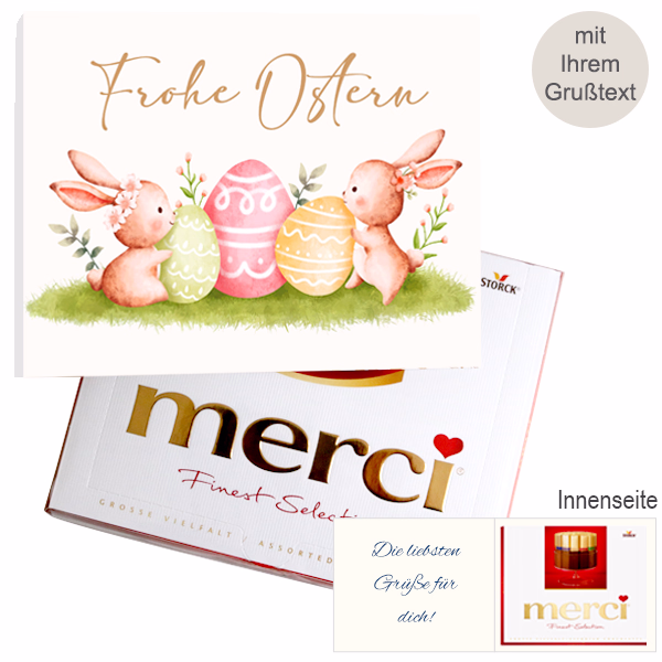 Persönliche Grußkarte mit Merci: Frohe Ostern (250 g)