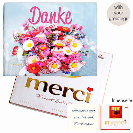 Personal greeting card with Merci: Danke (250 g)