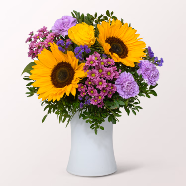 Blumenstrauß Farbenfroh mit Vase & Ferrero Giotto 3er